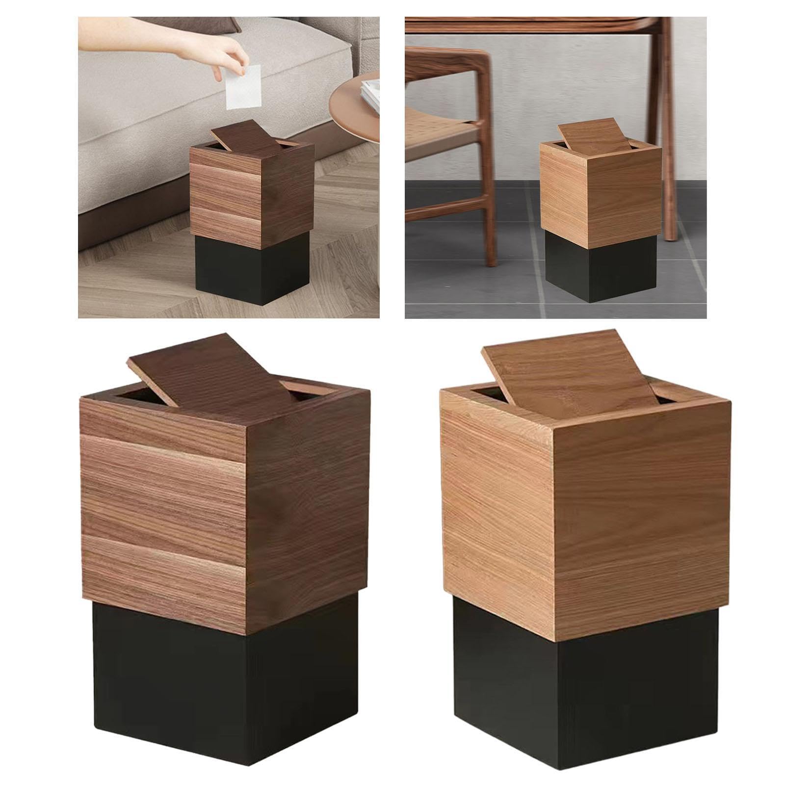 CALANDIS® Wood Trash Bin Cover Wood Trash Can with Lid for Bathroom Living Room Dark Brown | Trash Cans & Wastebaskets | Household Supplies & Cleaning 1