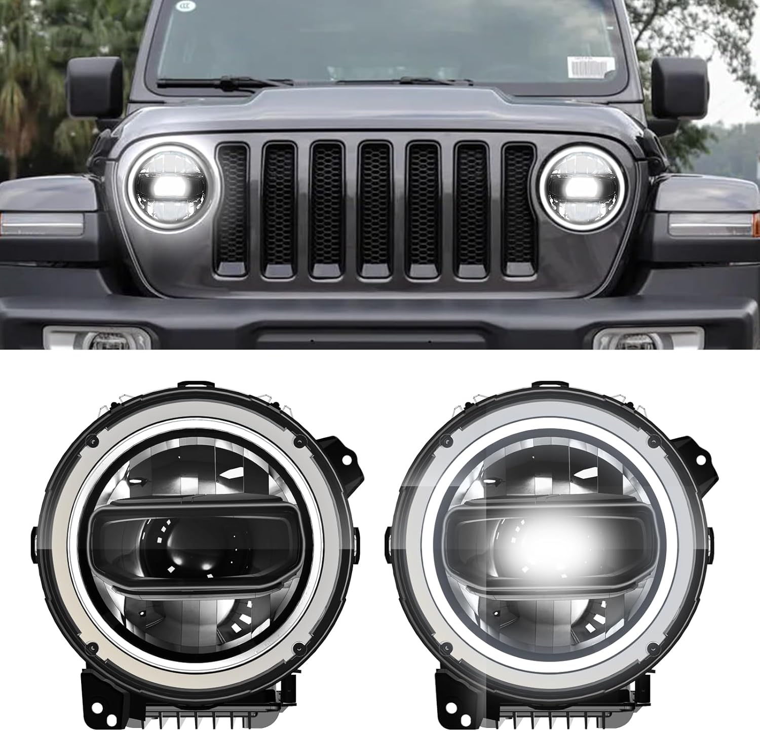 LED Headlights for 2018-2025 Jeep Wrangler JL/Gladiator JT Accessories, High Brightness Anti Flicker Sealed Beam with Yellow Turn Signal, 2PCS