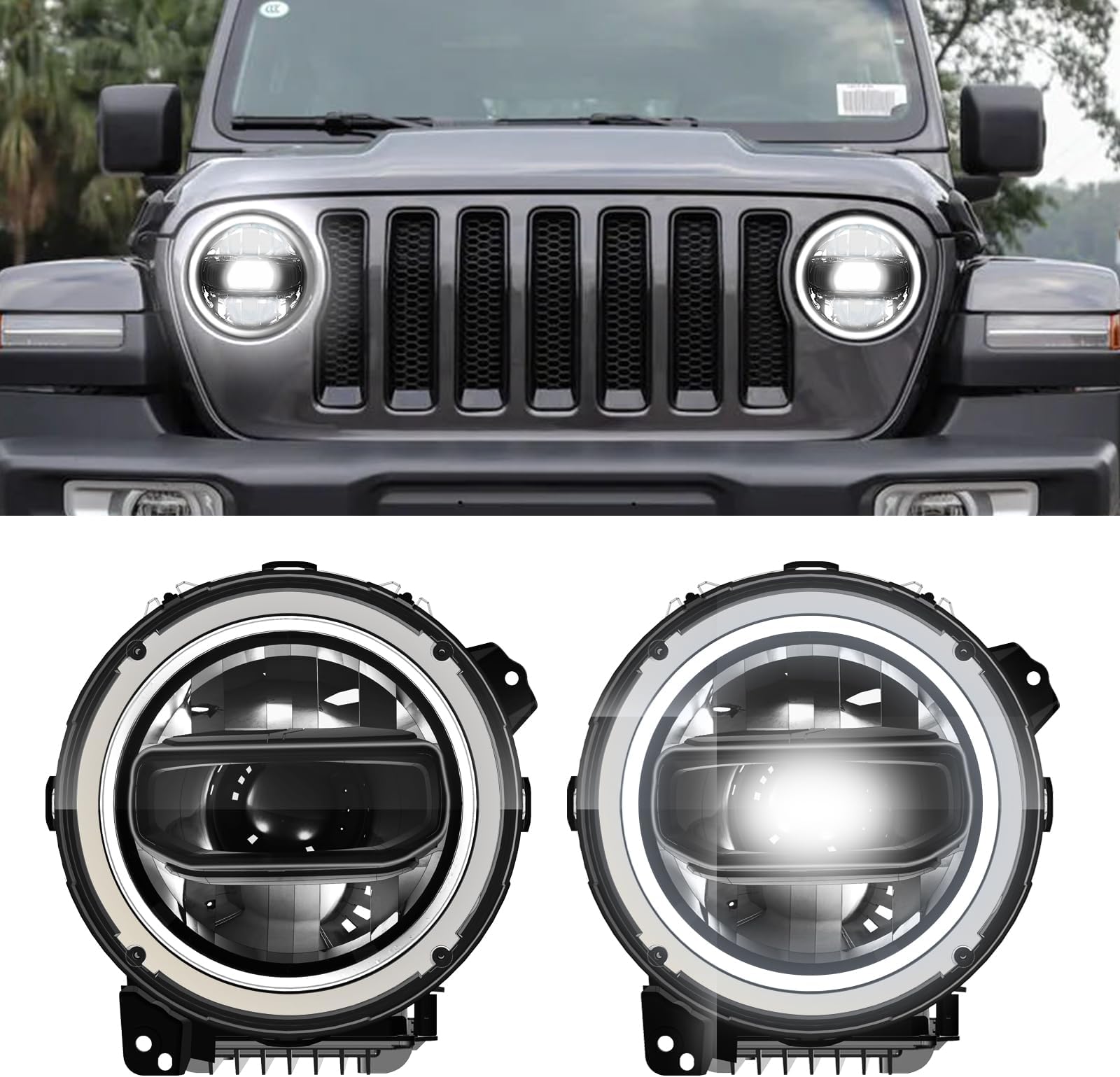 LED Headlight for 2018-2025 Jeep Wrangler JL/Gladiator JT Accessories Anti Flicker DOT Approved High Low Sealed Beam with Yellow Turn Signal Light, 2 Pcs