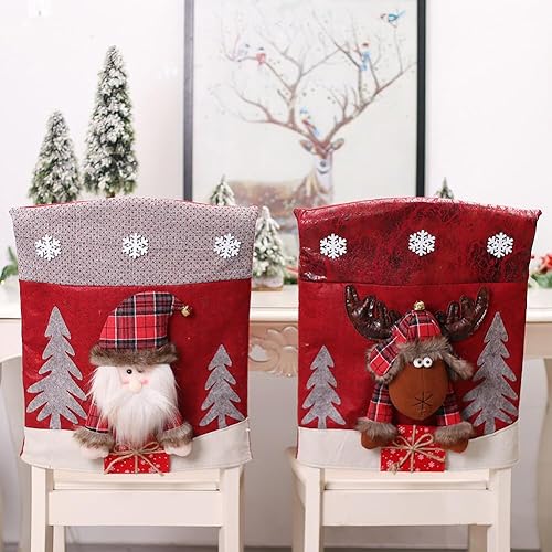 Miniatura 8 de Protector de cubierta trasera para silla de comedor de Papá Noel y renos navideños, adornos para decoración de interiores de Navidad, fiestas,