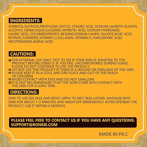 Miniatura 8 de RONKIE Jabón de ácido kójico reduce la oscuridad para cara y cuerpo para pecho, axilas, muslos internos, cara del área del bikini, codos - 3 barras