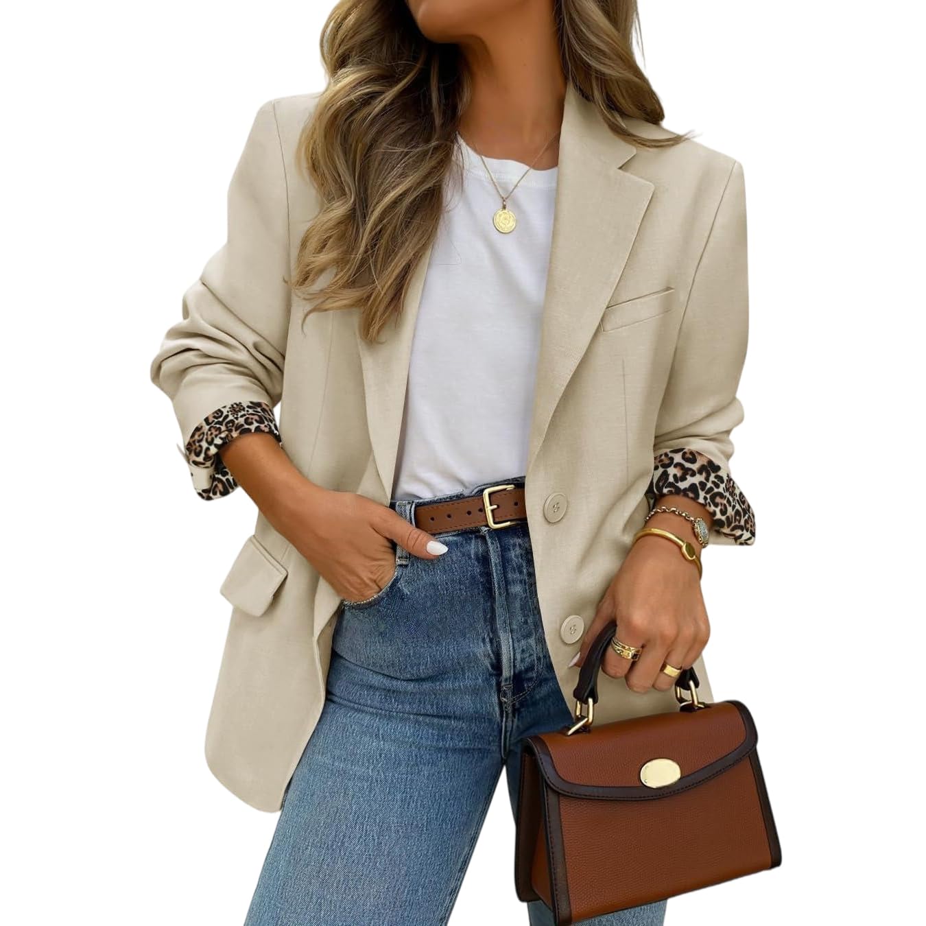 Blazer Décontracté Femme avec Poches Revers Cranté Fermeture Boutonnée Poignets Imprimé Léopard Veste Légère Idéale pour Travail Les Mariages Quotidien.