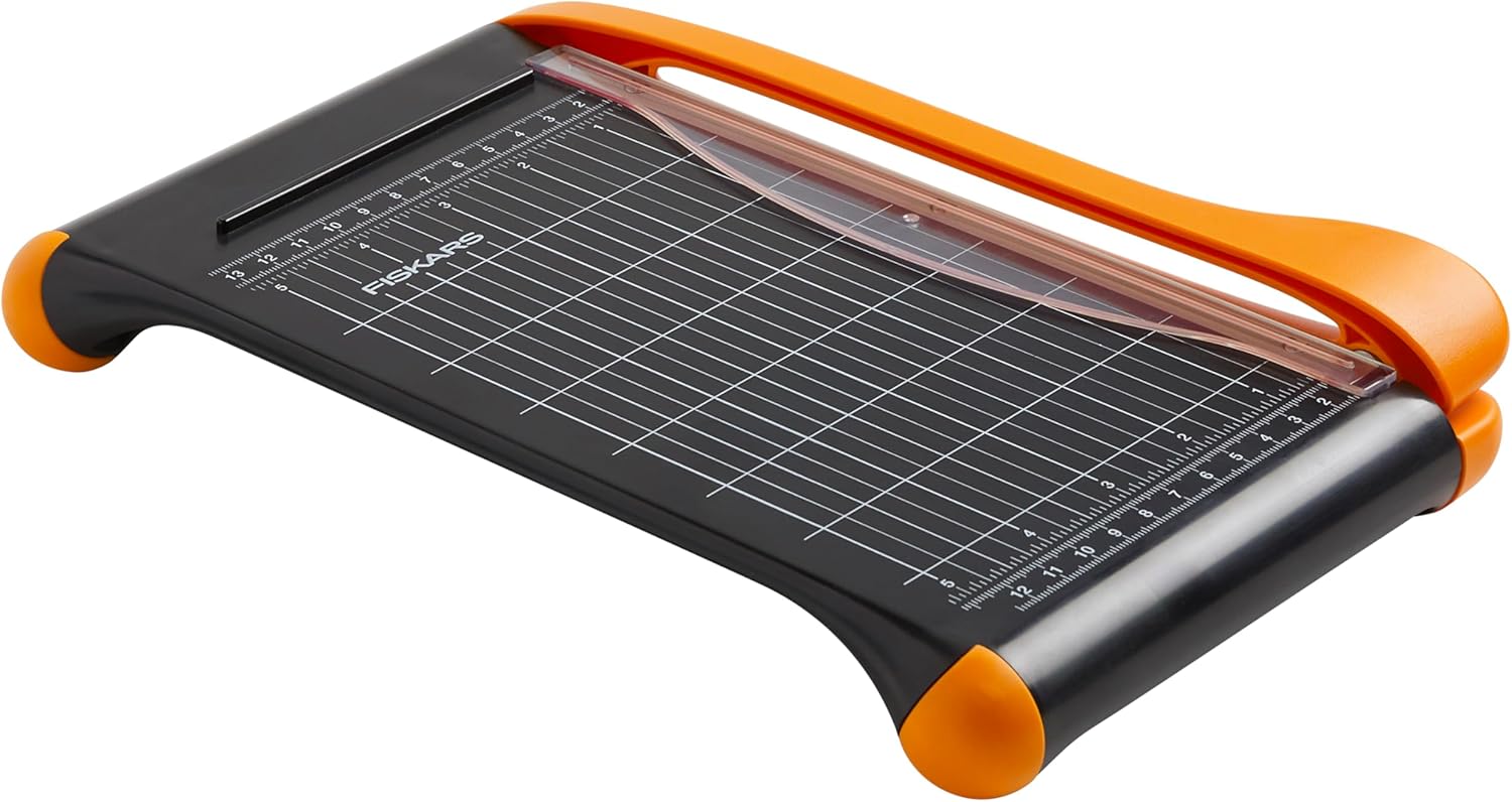 Fiskars Recycled Bypass Guillotine Paper Cutter - 9" Cut Length - Craft Paper, Cardstock and Photo Trimmer - Suitable for Traveling - Self-Sharpening Blade