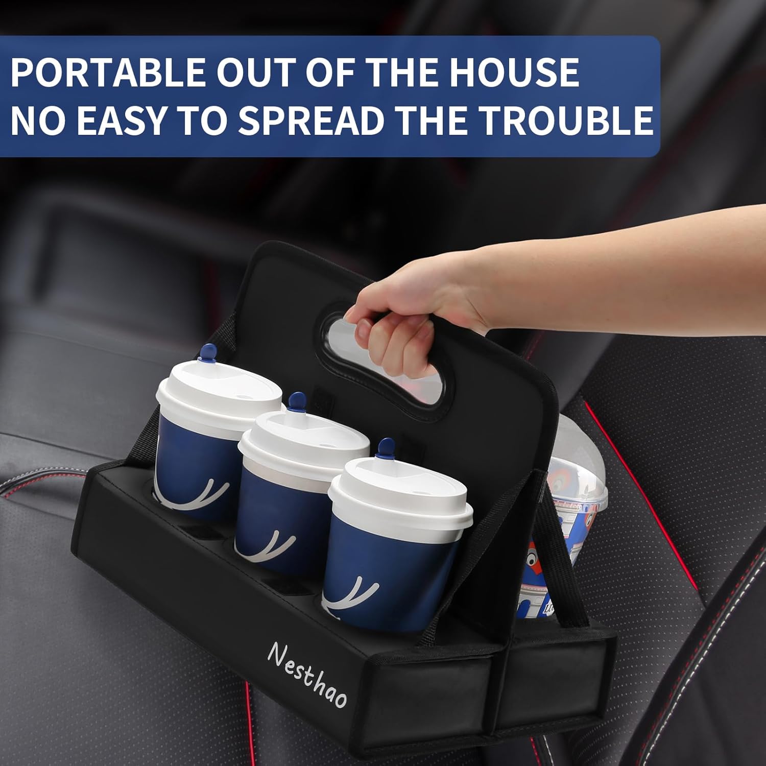 Portable Drink Carrier with Handle, Upgraded 6-Cup Reusable Drink Holder,Drink Delivery Carrier for Take-Out Coffee/Soft Drinks, Food Delivery/Delivery Drivers,Collapsible - Image 6