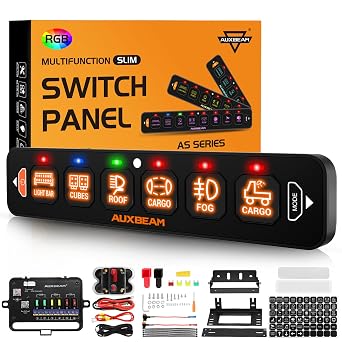 Auxbeam 6 Gang Slim Switch Panel RGB AS-R60 Auto-Dimmable Control Panel | Toggle Momentary Pulsed Switch Pod,On/Off Backlight,Multifunction Switch for Truck Offroad Boat,Waterproof,