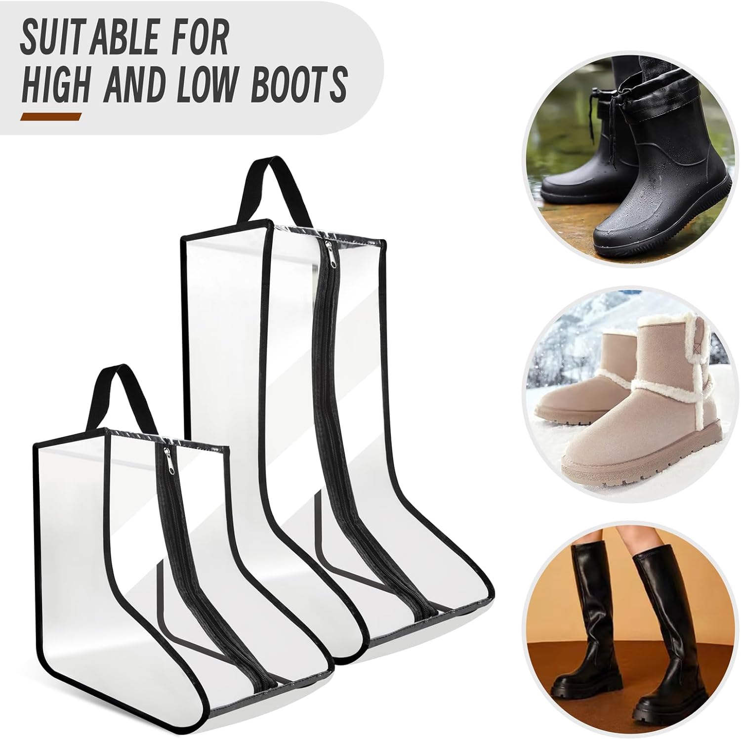 CiBiZi 4Pack Black Boot Bags Organizer for Travel Waterproof Cowboy Boots Bag Portable Shoe Travel Bag for Women Hangable Ski Boot Bag Dust-free Tall Boot Storage Bag (Clear Large) - Image 3