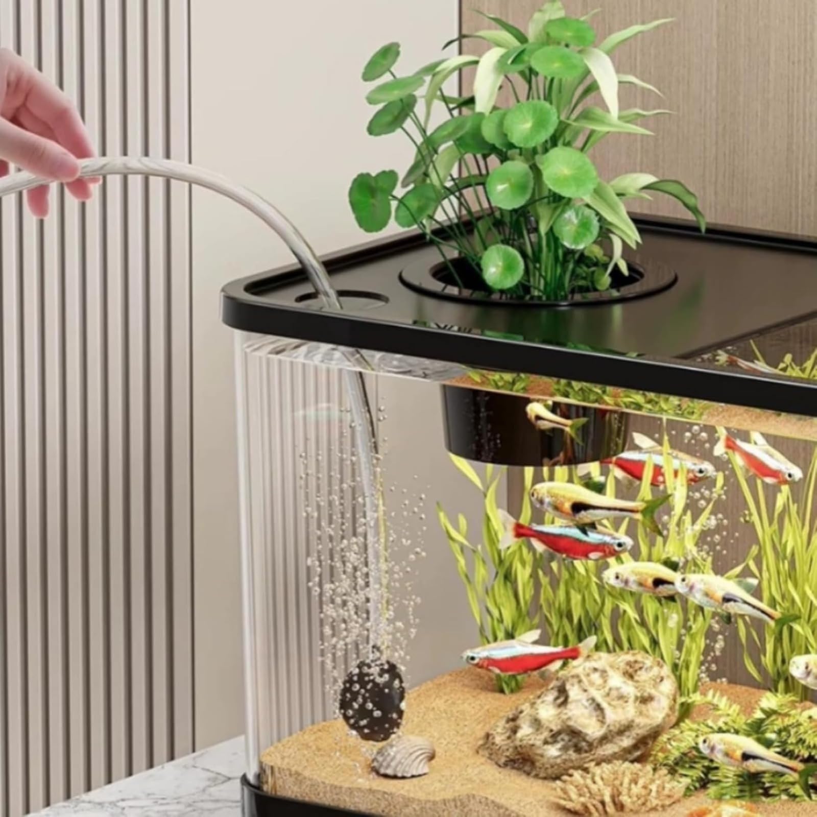 Kit Acquario Piccolo Acquario per Pesci Betta e Principianti, Vasca decorativa Silenziosa per Tartarughe e Animali Acquatici, Acquario da Scrivania Trasparente