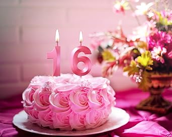 Bailym 16th Birthday Candles,Pink Number 16 Cake Topper for Birthday Decorations Party Decoration (Pink)