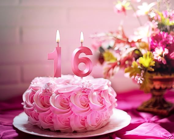 Bailym 16th Birthday Candles,Pink Number 16 Cake Topper for Birthday Decorations Party Decoration (Pink)