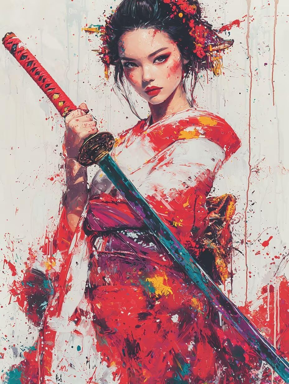 WEISHIWE Dipingere con i Numeri Adulti Geisha e katana, 80x100cm s-1059