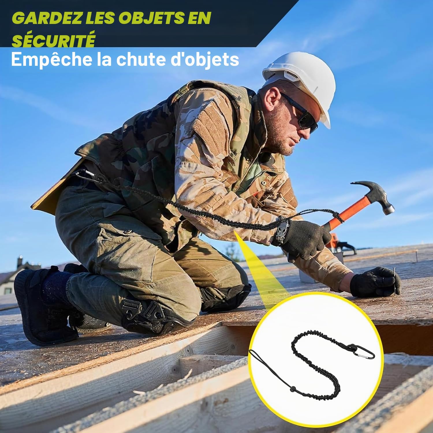 6 Pièce Longe à Outils, Cordon de Sécurité pour Travaux en Hauteur, Lanière de Sécurité avec Mousqueton, Laisse à Outil de Sécurité Rétractable, Outil de Protection Contre Les Chutes, Maximum 15KG