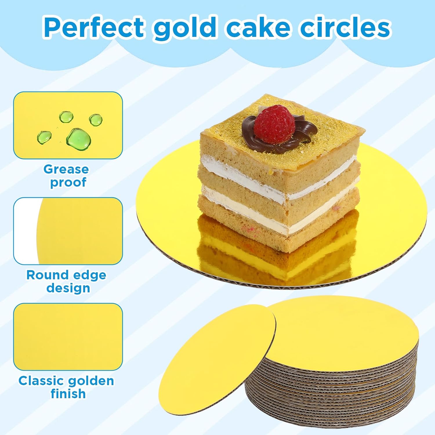 100個 5インチケーキラウンドボード ミニ段ボールケーキサークルボード グリースプルーフトレイベース ペストリーを焼く(ゴールド)