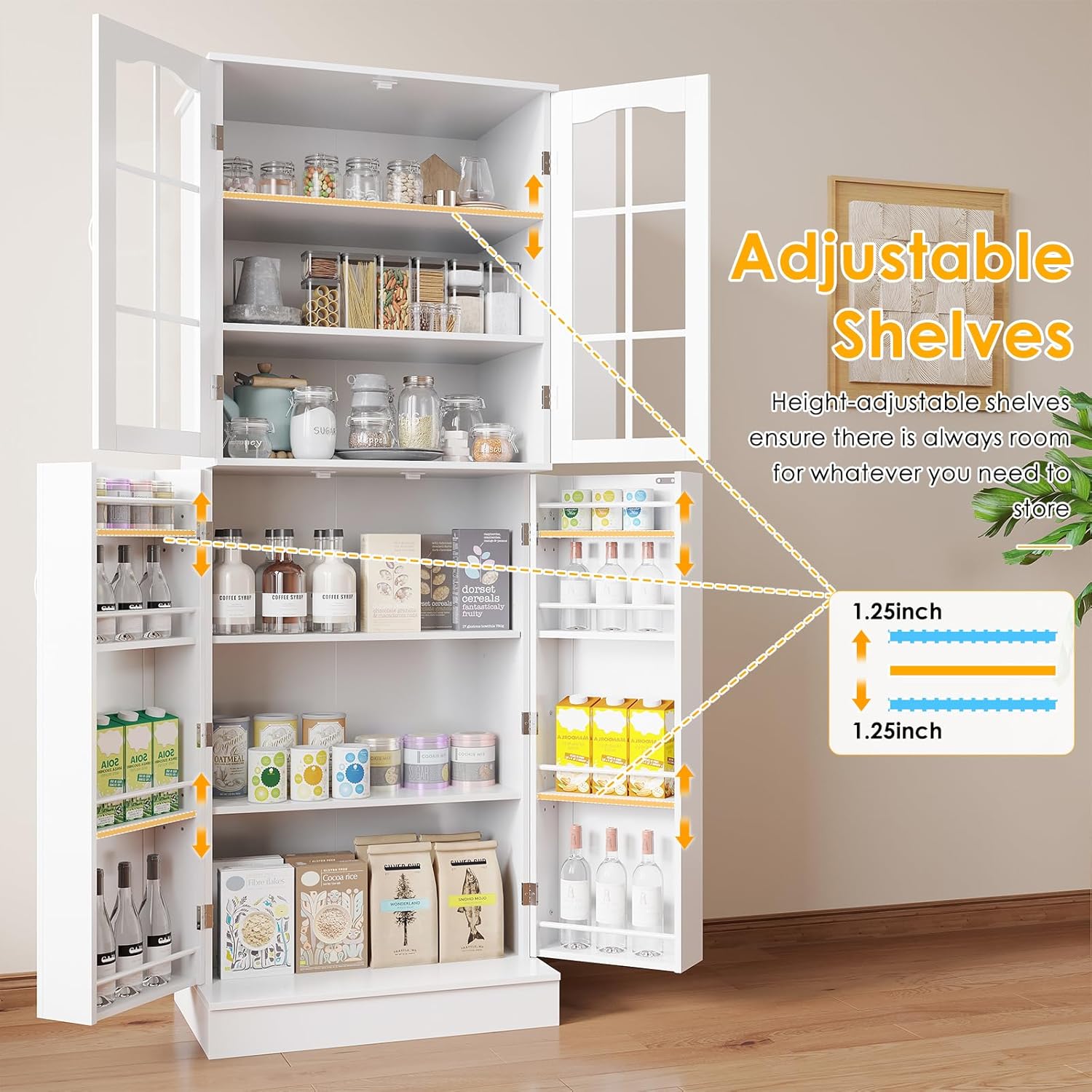 Diagram illustrating adjustable shelves with 1.25 inch increments