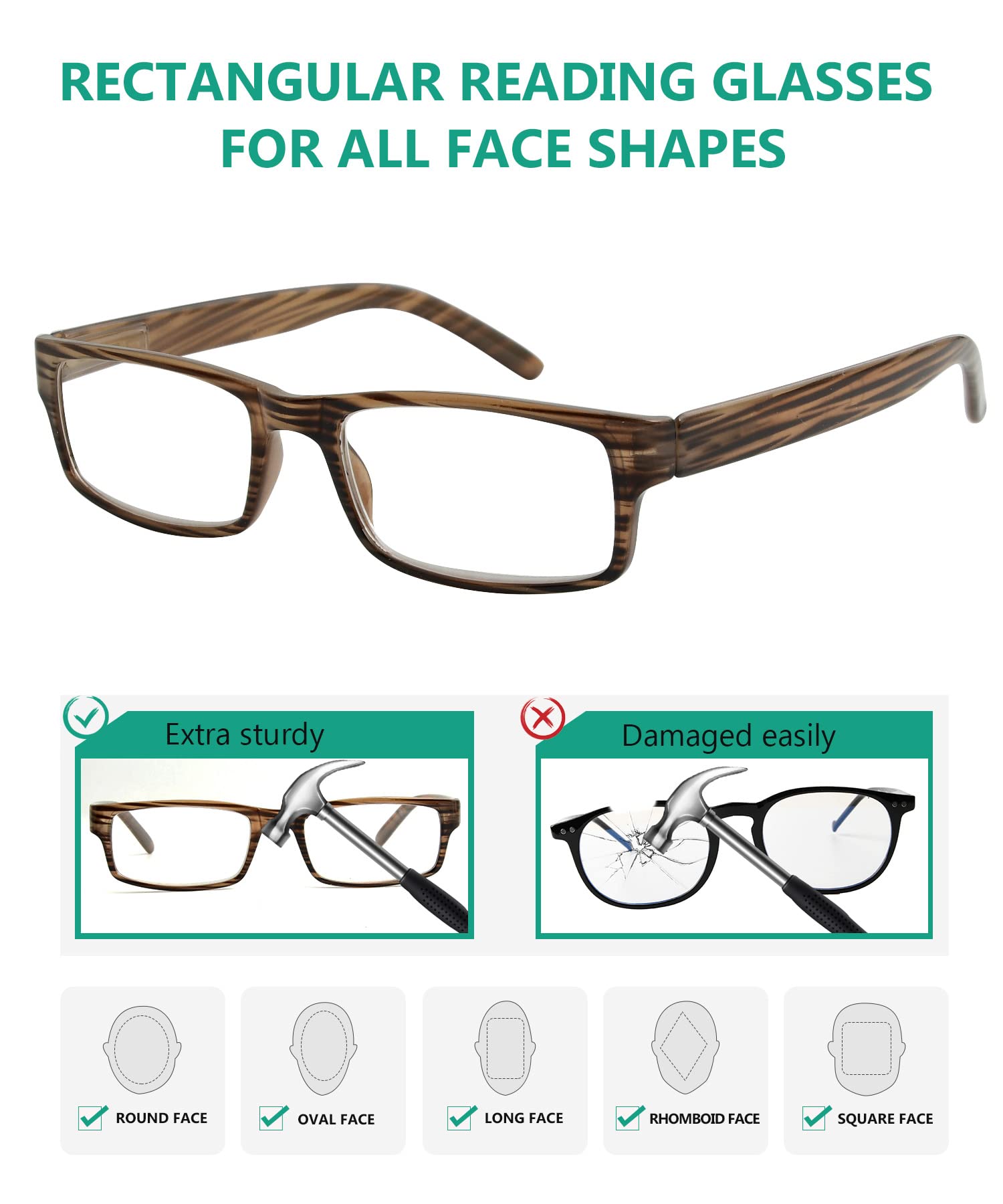 Eyekepper Spring Hinge Striped Reading Glasses (3 works) Men Includes Sunshine Readers +4.00, 3 works Mix - Image 4
