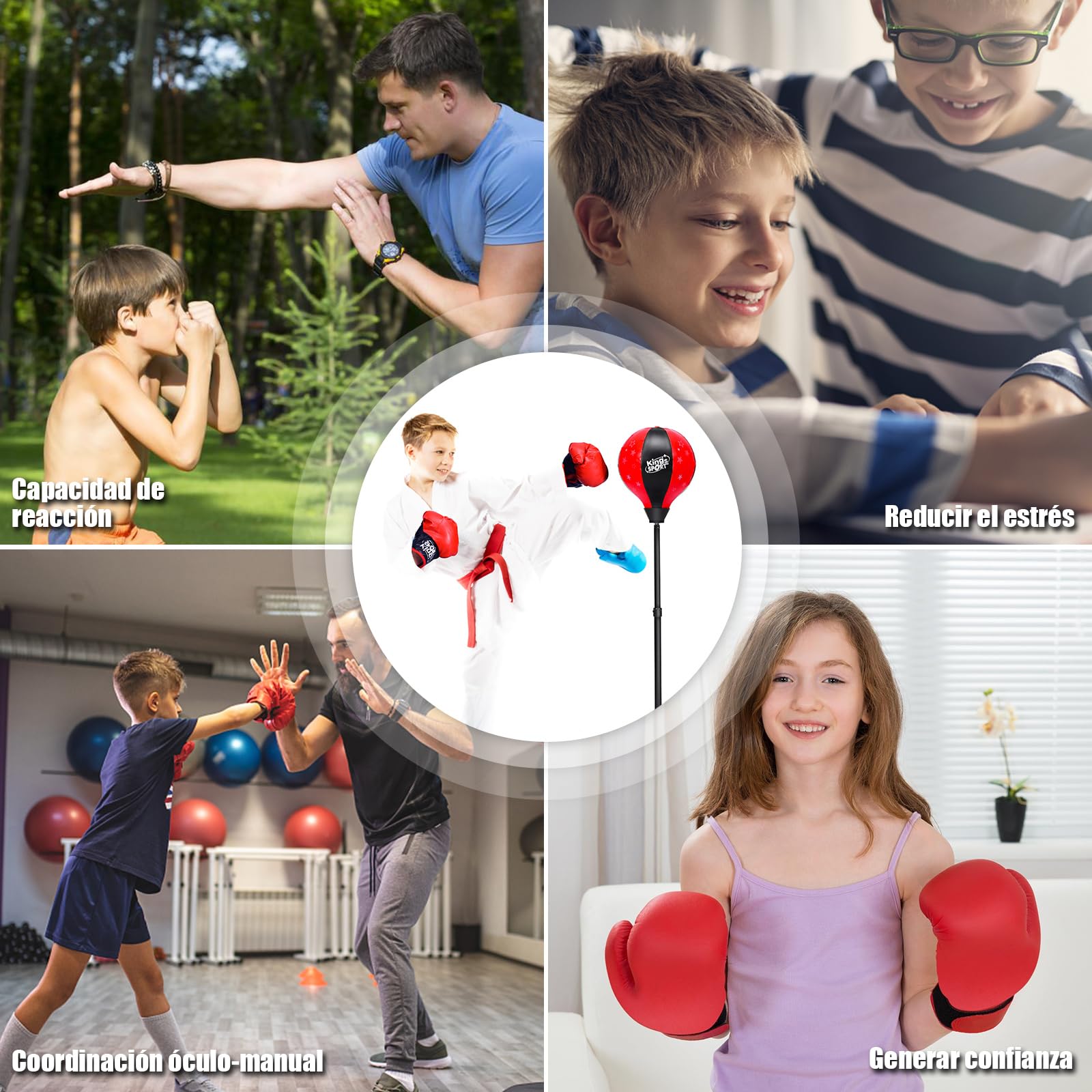 GOPLUS Saco de Boxeo con Altura Ajustable 81-123,5 cm, Juego de Boxeo con Guantes de Boxeo, Bomba y Base Rellenable, Set de Boxeo para Niños 3 Años+, Adolescentes (Rojo)