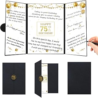 Roetyce 75th Birthday Decorations, Black Gold Happy 75th Birthday Guest Book, 75th Birthday Gifts for Women Men, Cheers to 75 Years Birthday Party Supplies, Jumbo 75th Birthday Card Signature Board