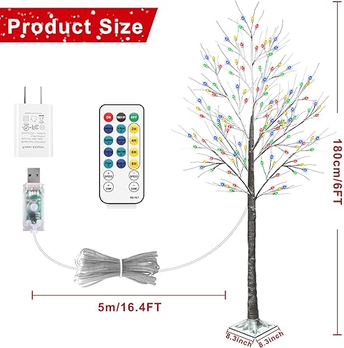 Miniatura 2 de Árbol de abedul de 6 pies con 128 luces LED multicolor, árbol de Navidad marrón iluminado con 8 modos de flash de control remoto, árbol de Navidad