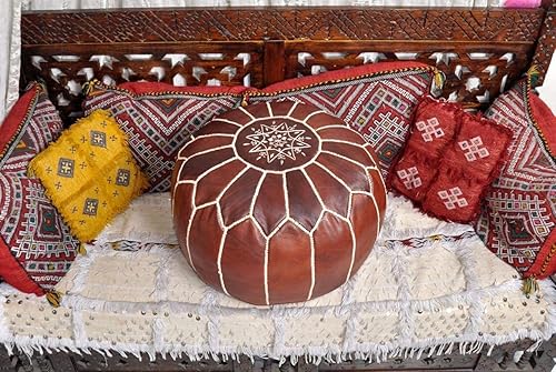Miniatura 16 de ARTOUARZAZATE Funda de puf otomano de cuero marroquí de alta calidad, taburete otomano Hassock 100% cuero natural real, regalos para el hogar,
