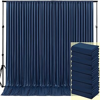 50ftx10ft Wrinkle Free Navy Blue Backdrop Curtains for Parties, 10 Panels 5x10ft Silky Polyester Blue Photo Backdrop Drapes for Weddings Birthday Party Graduation Photography Background Curtains