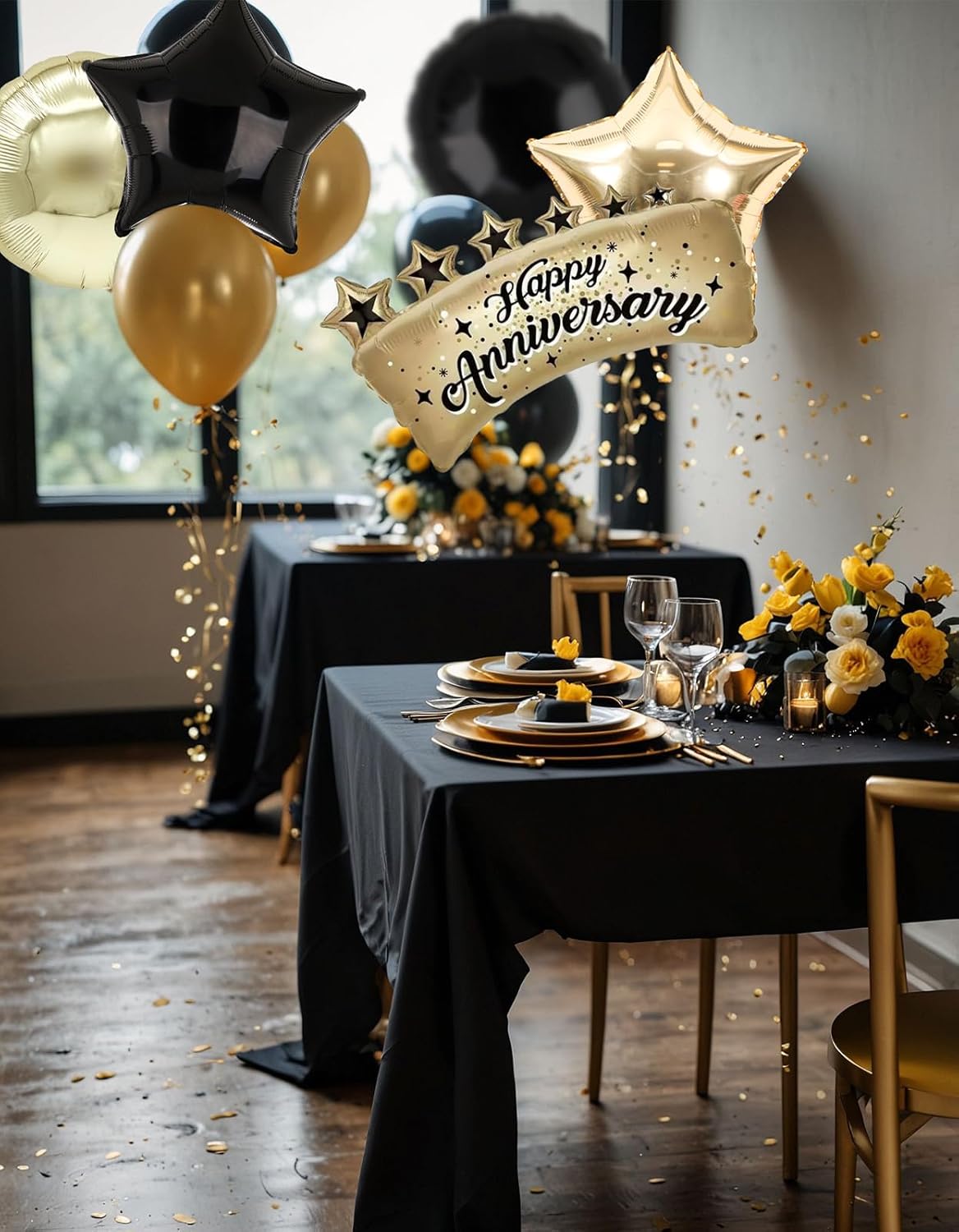 Happy Anniversary Balloon Set 18 Inch Black Gold Anniversary Mylar Balloons 12 Inch Latex Balloons Birthday Wedding Celebration Anniversarys Party Decorations Supplies 15 Pcs - Image 5