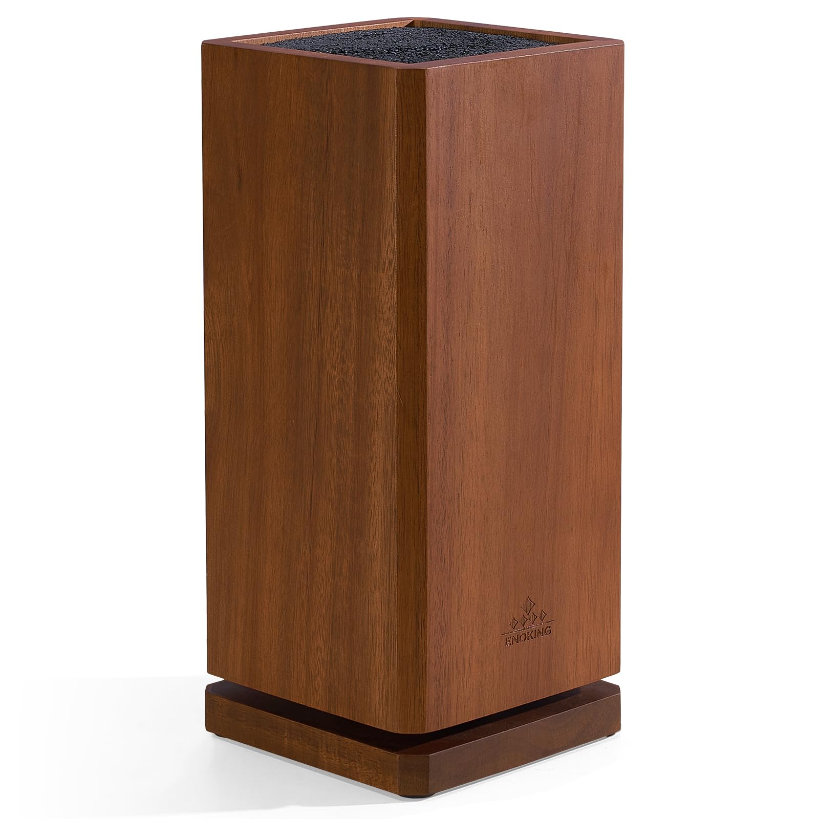 ENOKING rotating magnetic knife block with bristle insert in acacia wood