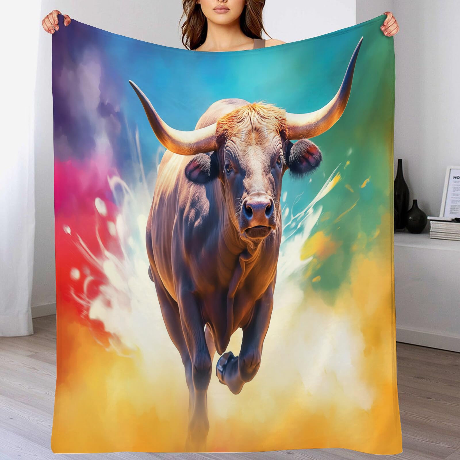 Plaid couverture jeté pour canapé et sieste cosy motif de buffle en flanelle 150x200