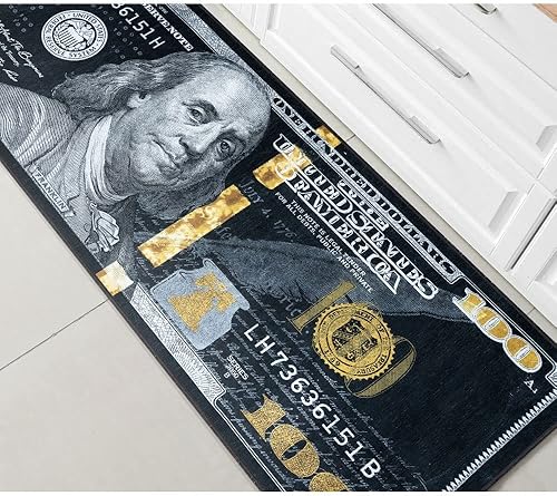 Well Woven Billete de dinero en dólar cien Benjamins 3 x 7 pies 3 pulgadas alfombra de área de color negro dorado