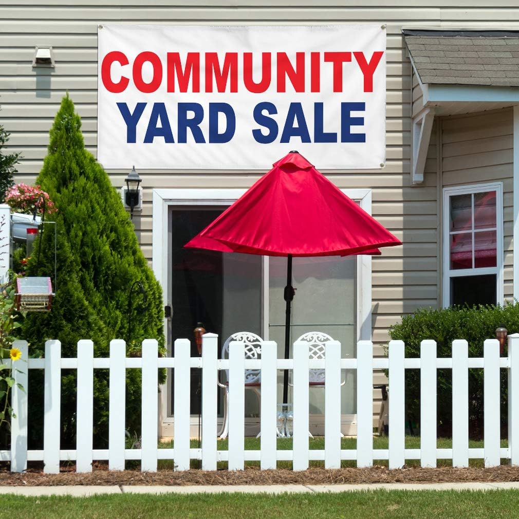 Vinyl Banner Multiple Sizes Community Yard Sale Red Blue Business Outdoor Weatherproof Industrial Yard Signs 4 Grommets 24x48Inches