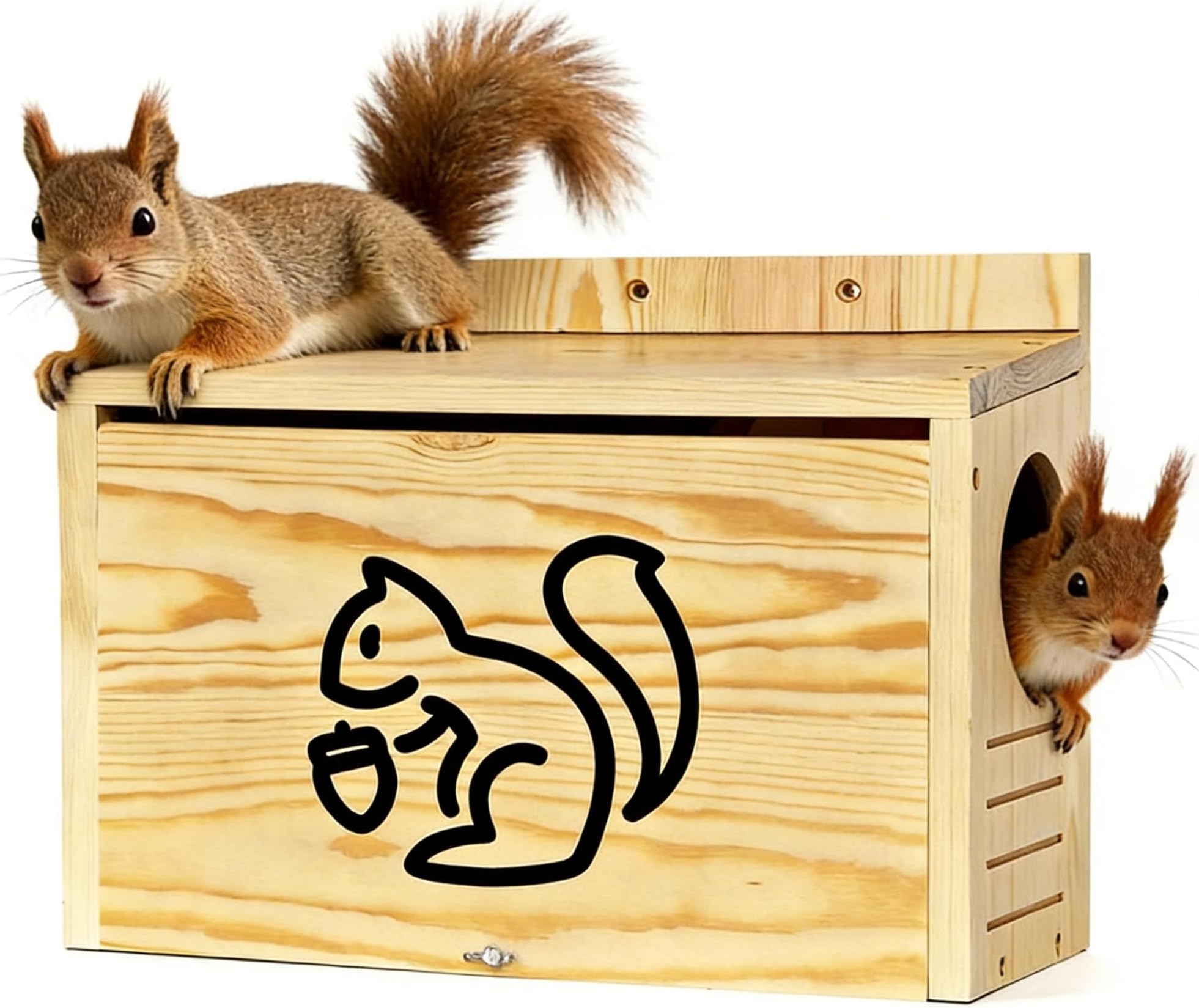 Widened Medium Wooden Squirrel House for Outside, Squirrel Nesting Box, Squirrel Boxes for Outside，Outside Nesting, Chipmunk Houses, Easy Assembly
