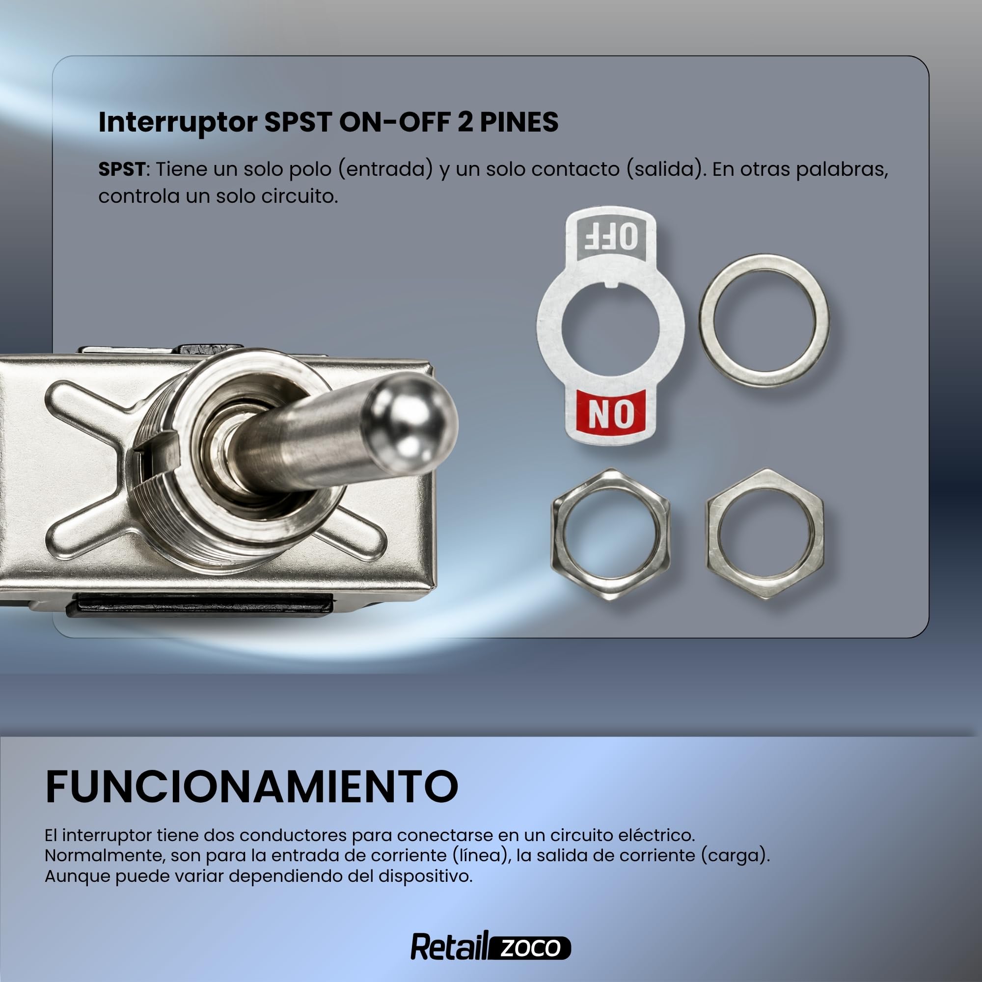 Interruptor de palanca SPST ON/OFF 2 pin, 1 Unidad - imagen 5