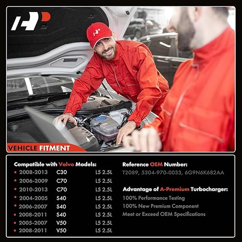 Miniatura 3 de A-Premium Kit completo turbocompresor Turbo con junta compatible con Volvo C70 2006-2013, C30 2008-2013, S40 2004-2011, V50 2005-2011, 2.5L, K04