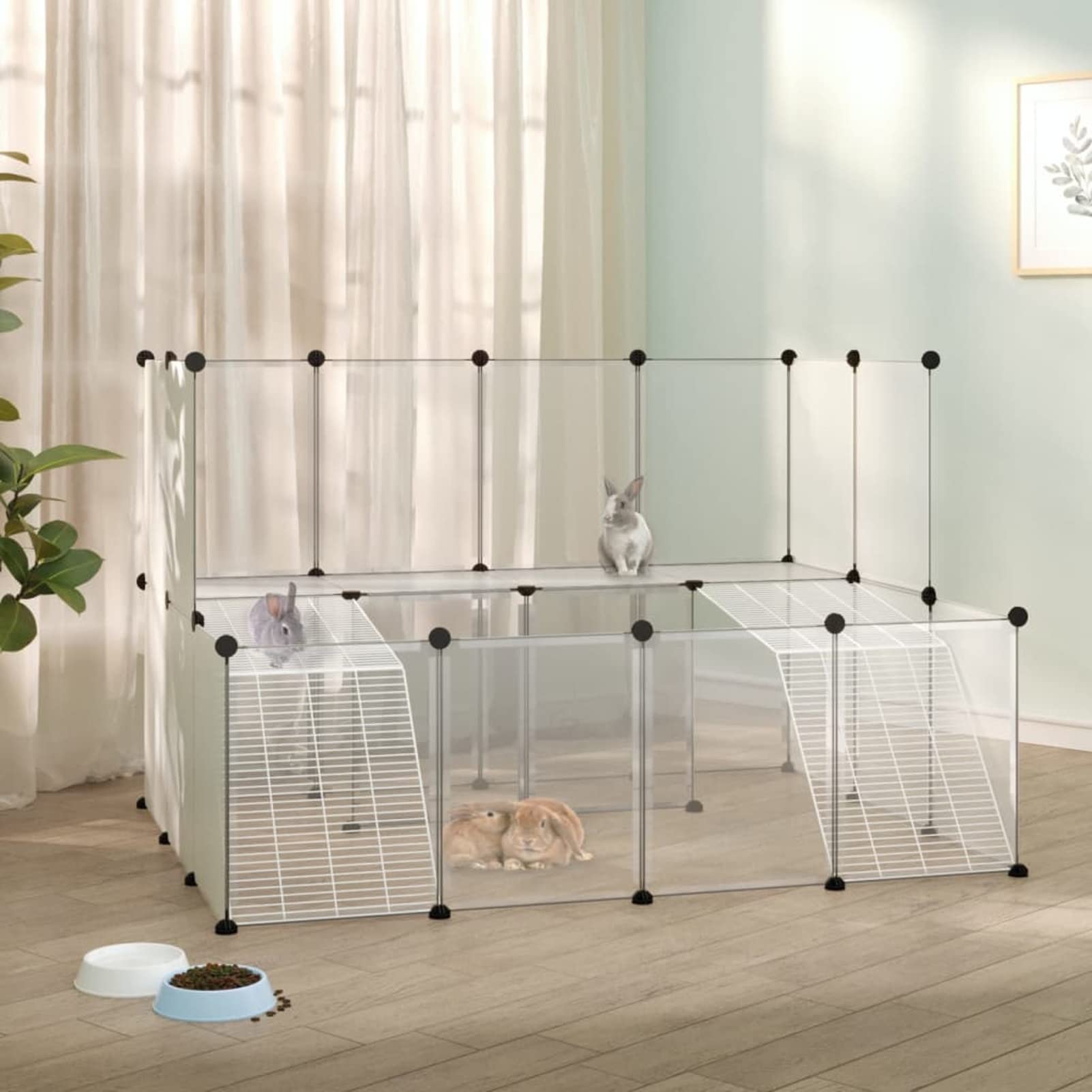 Jaula de Animales pequeños, Xichuzi Jaulas para Conejos, Jaula Cobaya, Jaula Hamster, Jaula para Gatos, Jaula Chinchilla, Recinto para Conejos, Transparente PP y Acero 143x107x93cm