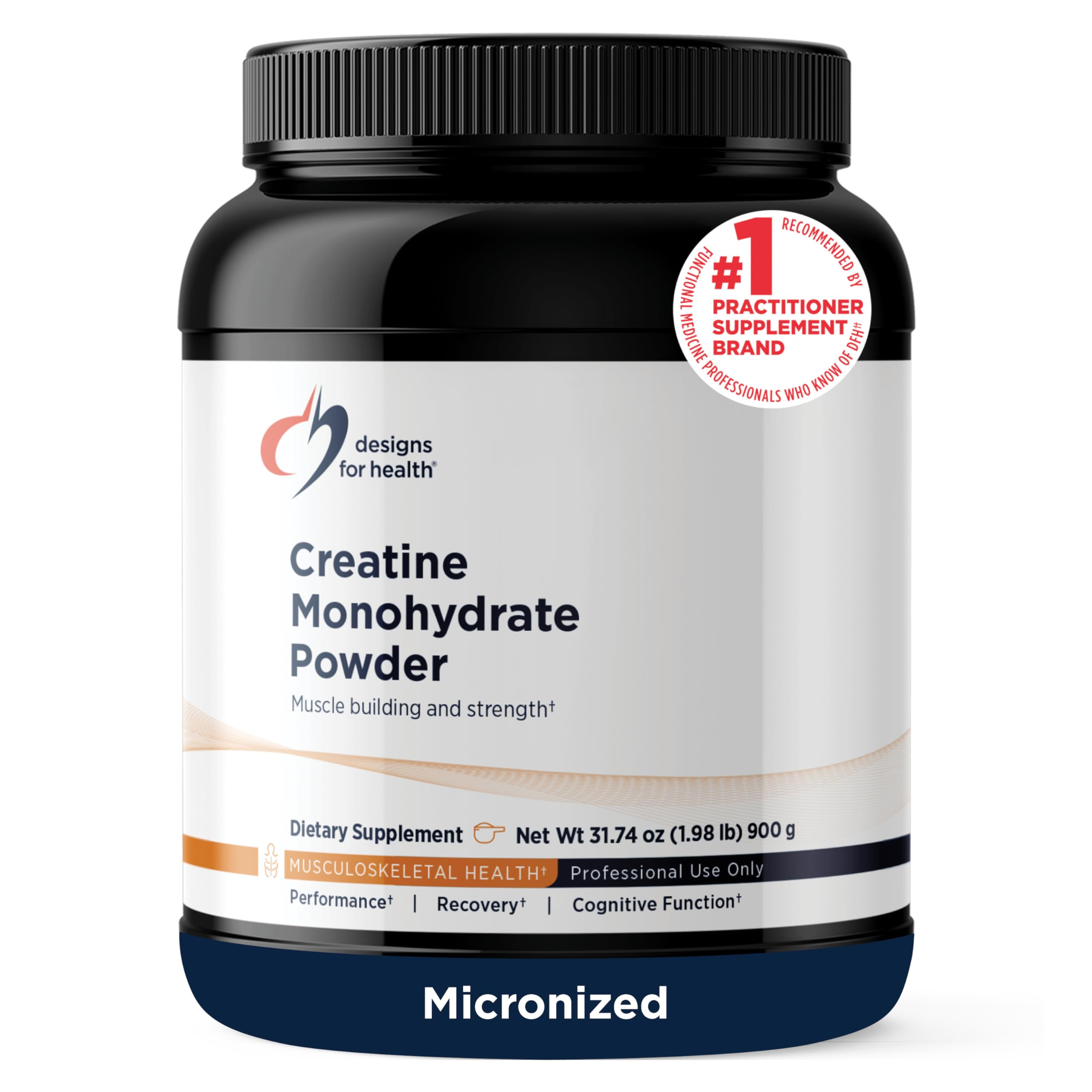 Designs for Health Creatine Monohydrate Powder - Unflavored Micronized Creatine Powder for Women & Men to Support Muscle Strength, Exercise + Brain Health, Pure Creatine Monohydrate 5g (180 Servings) 1.98 Pound (Pack of 1)