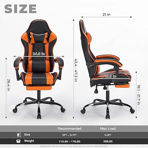 Miniatura 2 de Silla ergonómica para juegos con reposapiés silla de computadora de oficina con soporte lumbar ajustable y reposacabezas, silla de carreras