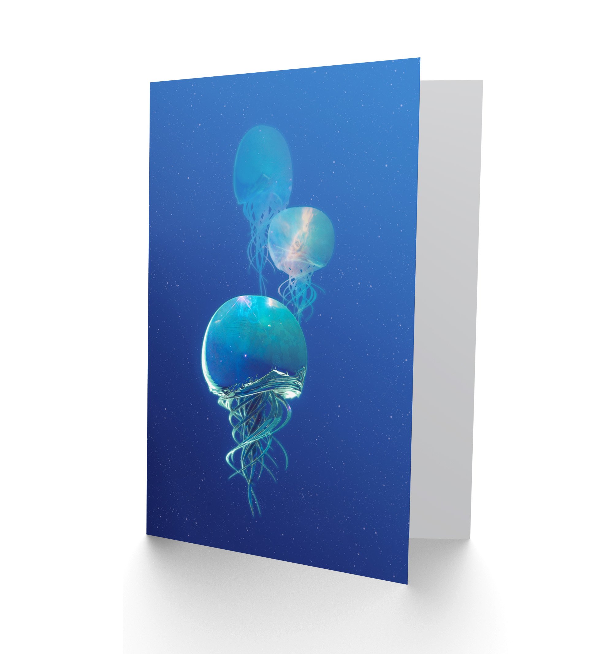 Wee Blue Coo Celestial Galaxy Stars Jellyfish Photograph Combined Blue Greetings Card
