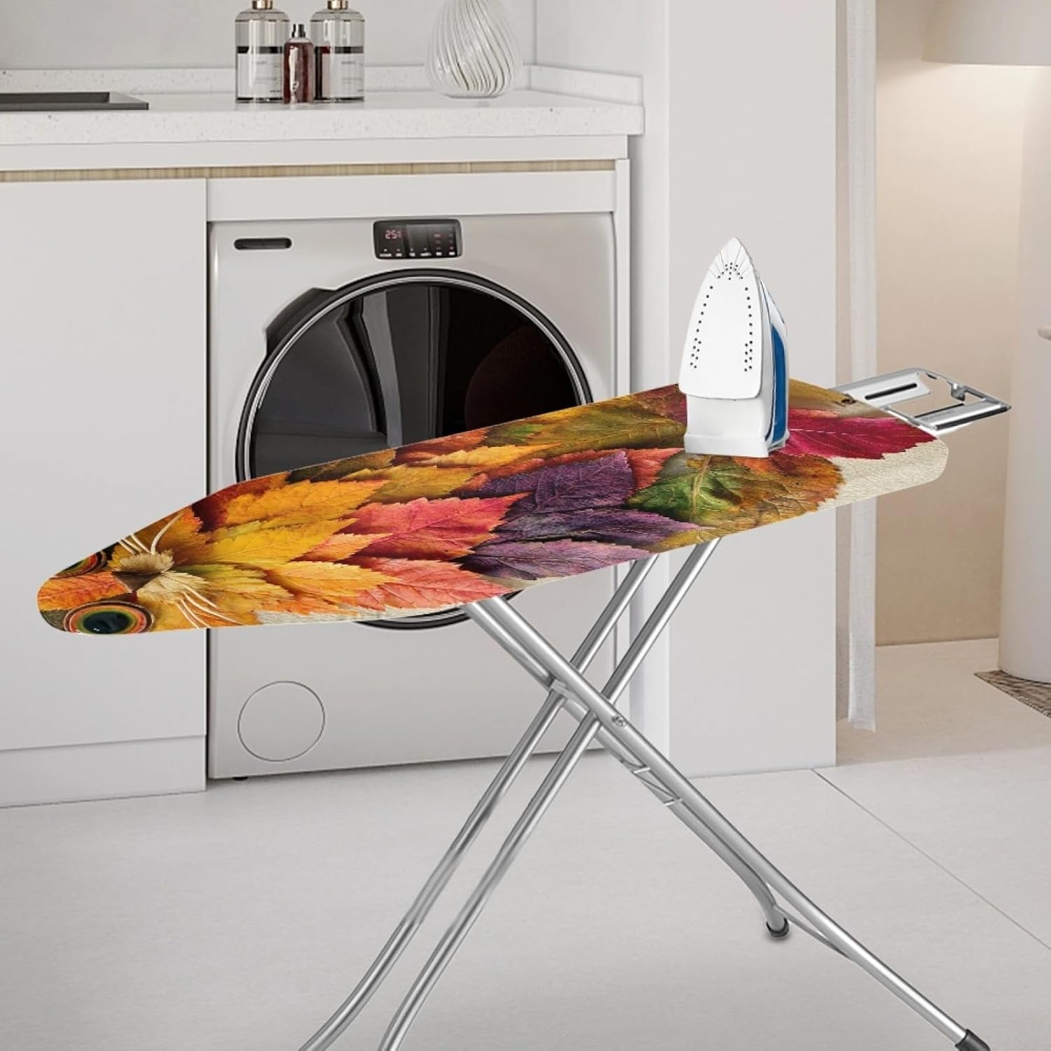 Padded Ironing Board Covers 18 X 49 Leaves Yellow Green Ironing Board Pad and Cover Thick Replacement Drawstring Tightening & Lock, Easy Fit, Scorch & Stain Resistant, Non Slip
