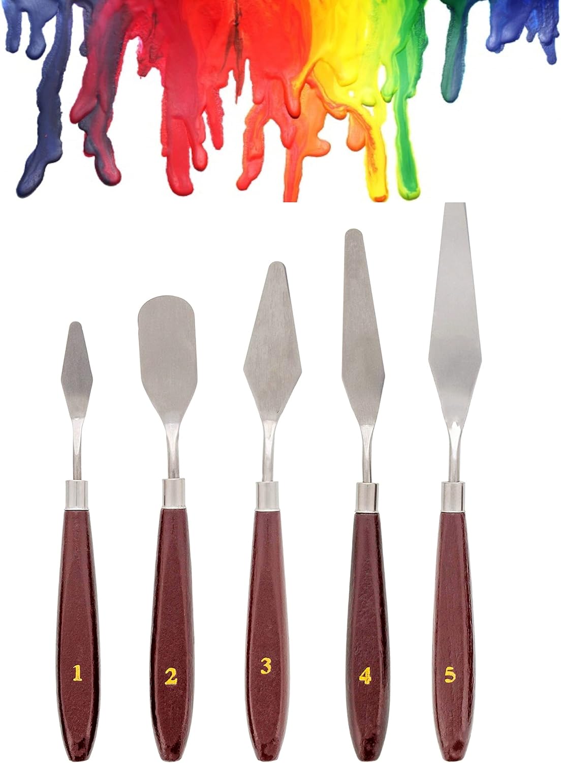 Palette Knife Painting Stainless Steel Spatula Palette Knife Paint Metal Knife Wooden Handle (red 5 Pieces)
