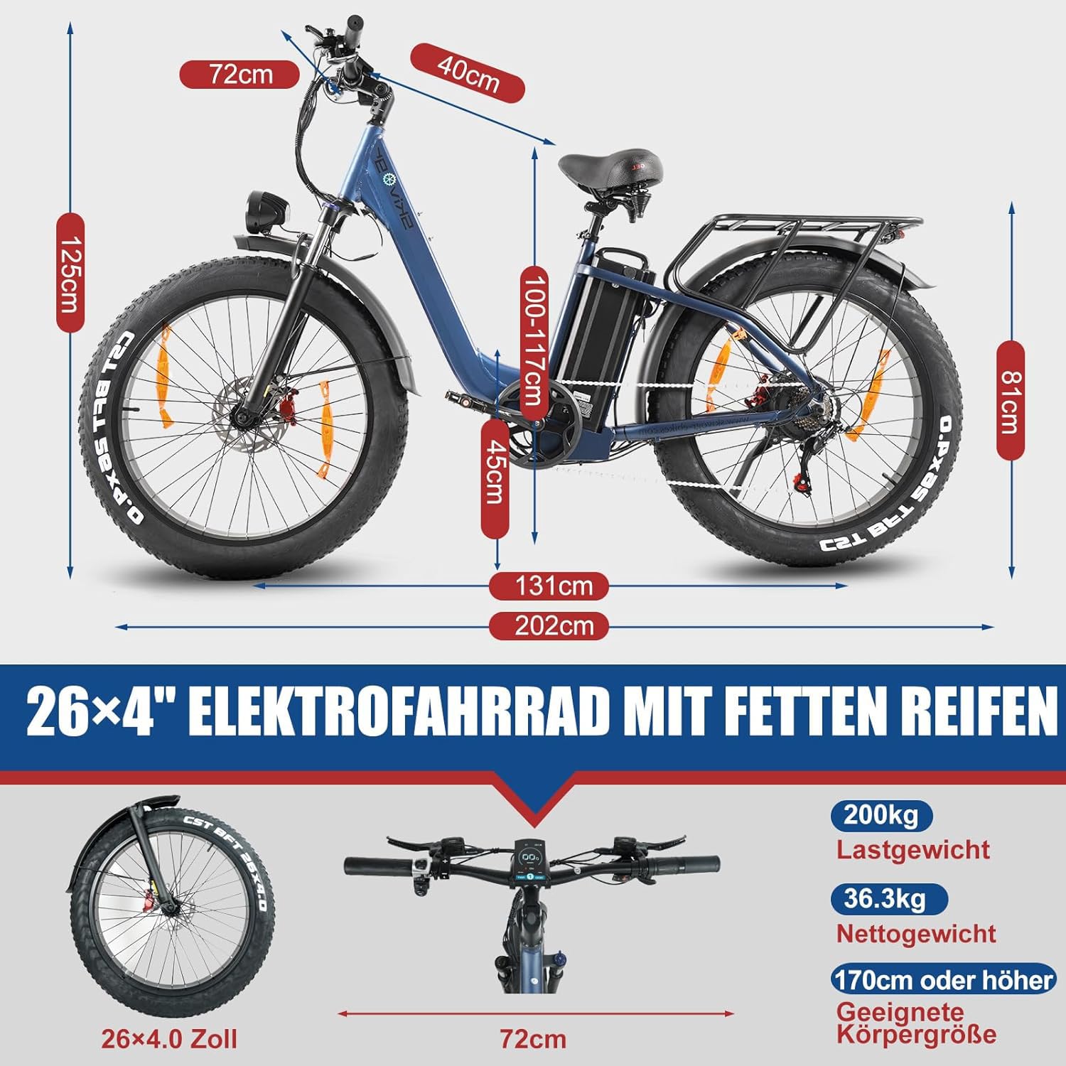 Skivogr 26 Zoll E Bike Herren, 48V 30A Großen Reichweite, 200 kg Belastbar