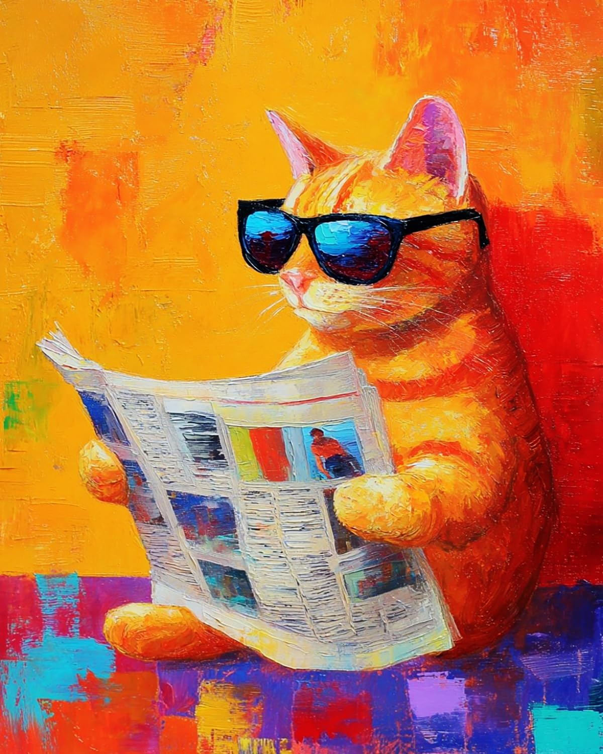 LIUBAISHI Paint by Numbers for Adults – 16x20 Canvas | Oil Painting Kit for Home Decor, Stress Relief Craft, Gift for Adults with Paints and Brushes-Sunglasses Cat Reads the Newspaper