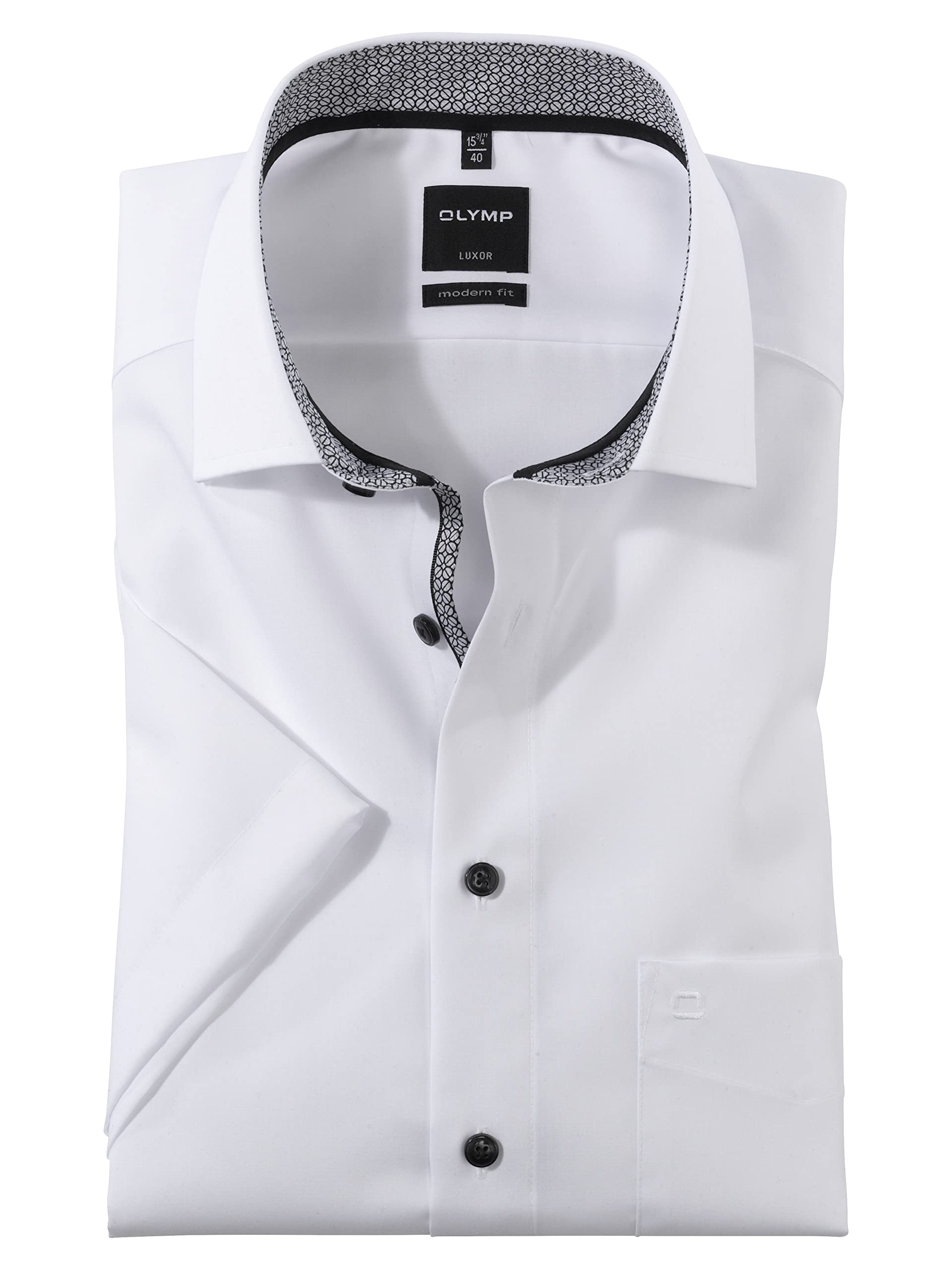 OLYMP Herren Hemd Langarm 074312 Uni Modern Fit Global Kent anthrazit, 44 | Hemd, keine Manschette, Modern Fit, 100%Baumwolle