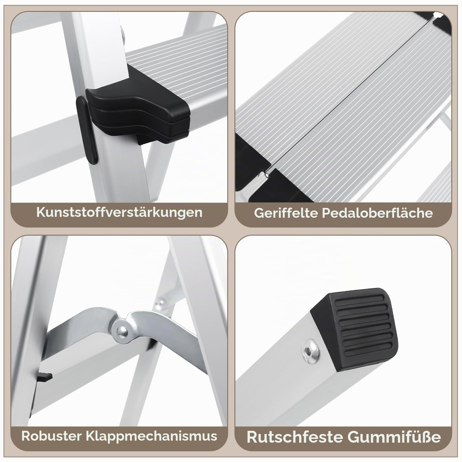 Trittleiter 2 x 3 Stufen, Alu Klapptritt, Silber