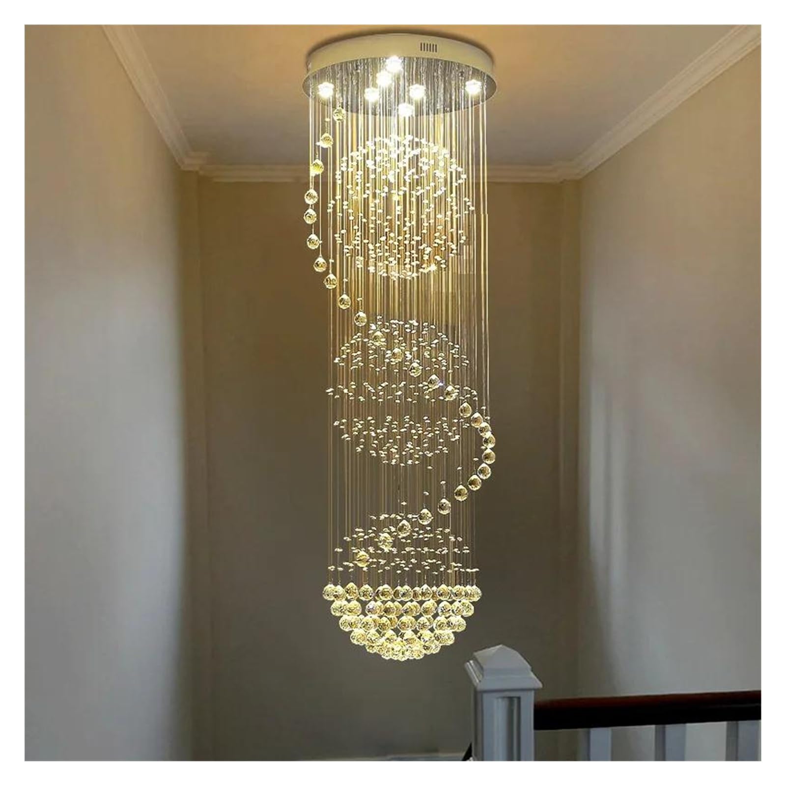 HYJAUSXB Modern Chandeliers Crystal Chandelier Spectacular LED Spiral Ball Raindrop K9 Ceiling Light Fixture Living Room Hotel Corridor Foyer(Warm White,D55CMxH150CM)