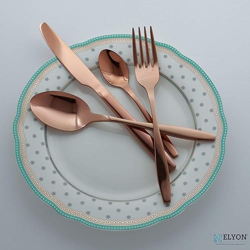 Miniatura 4 de Cubiertos de cobre de 16 piezas, juego de cubiertos de acero inoxidable, juego de cubiertos con acabado espejo reflectante, reutilizable, apto para