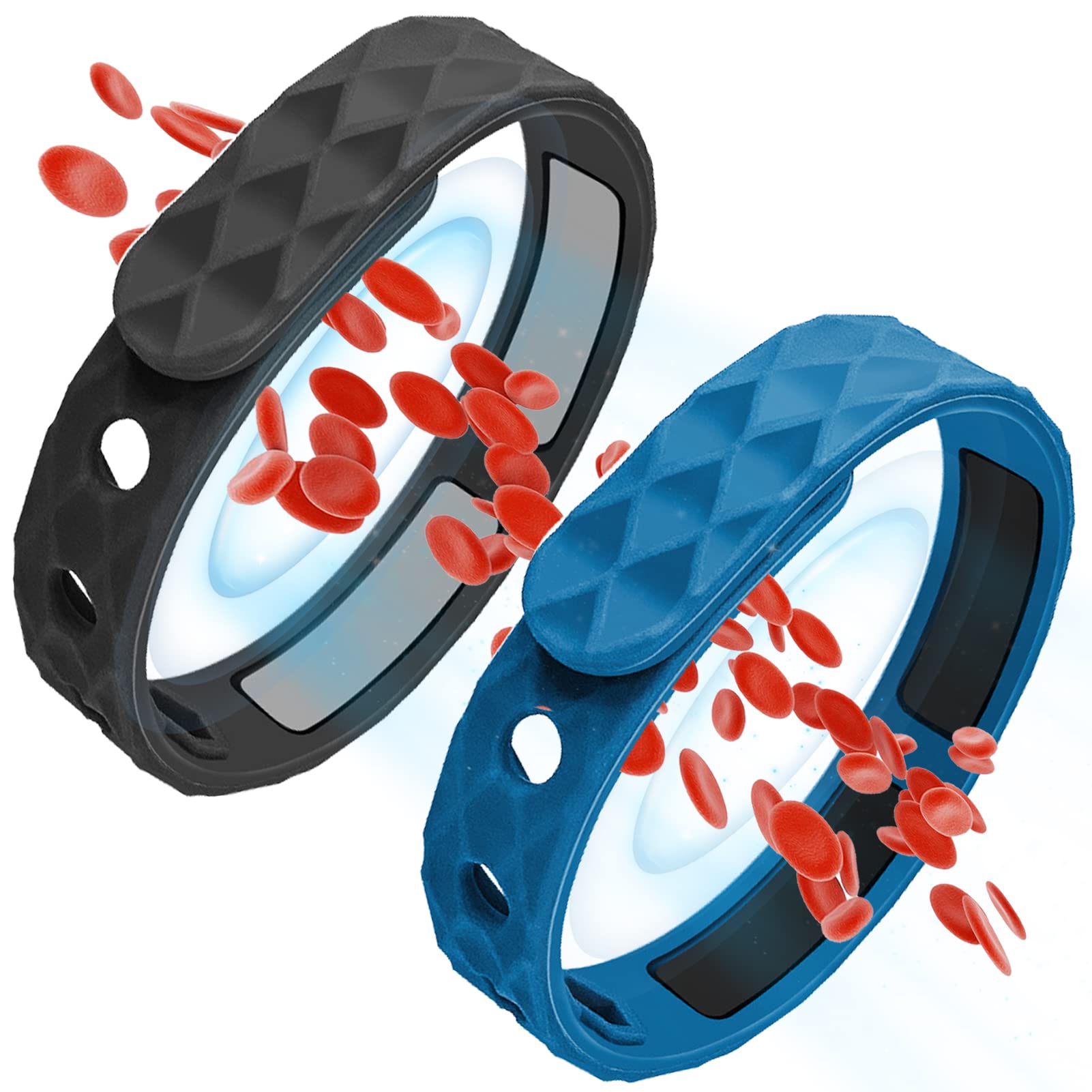Bracelet à ions négatifs infrarouges lointains, bracelet à ions négatifs en silicone antistatique pour homme et femme (noir + bleu)