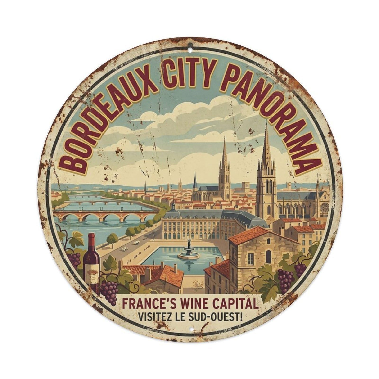 Culture Travel France Bordeaux City Panorama Metal Tin Sign