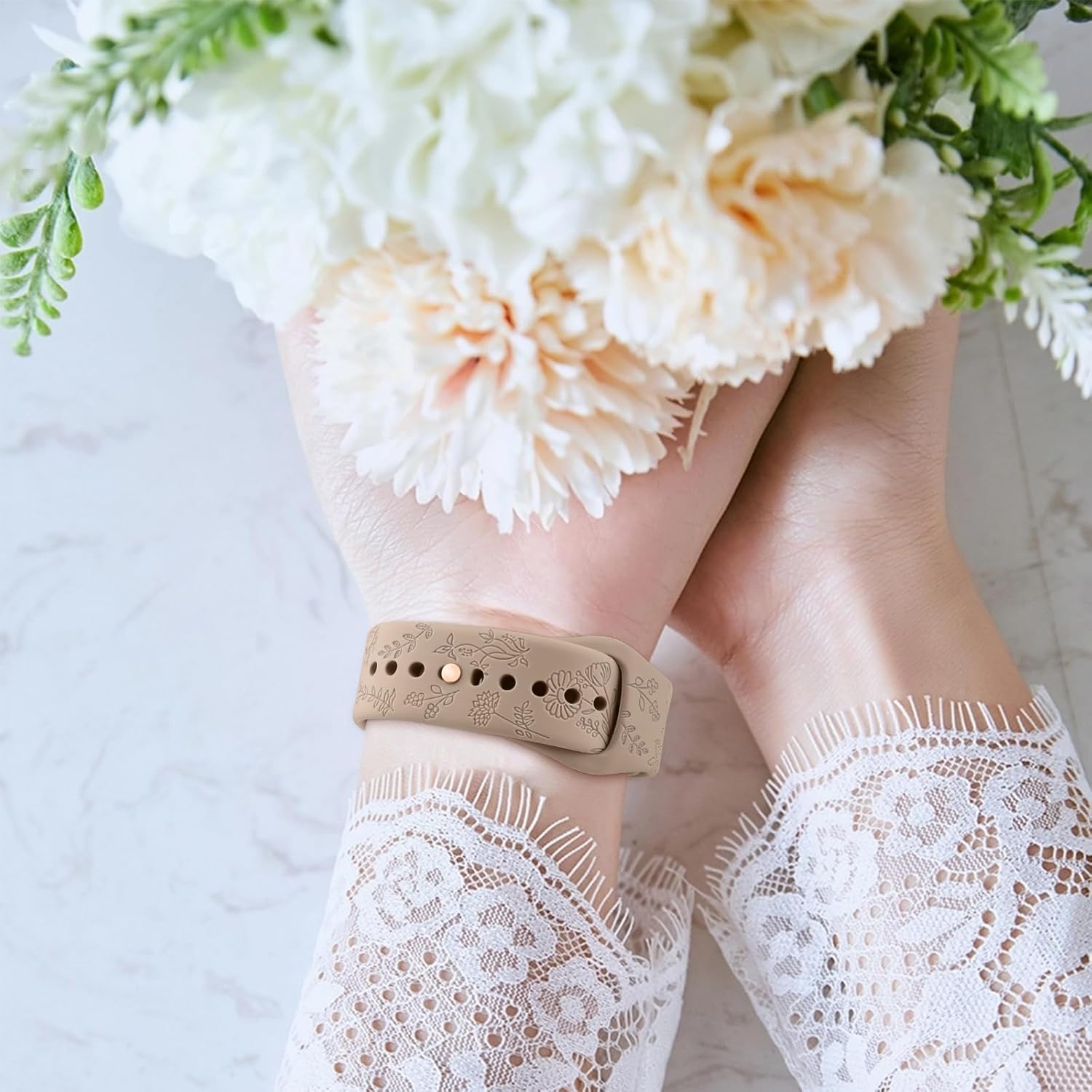 Floral Engraved Bands for IDW13,IDW16,IDW19 Smartwatch Bands, 22mm Soft Silicone Flower Pattern Replacement Strap for Fitpolo IDW13/Woneligo W13 Smartwatch Bands,ENOMIR/TOOBUR/MILOUZ/Gydom/Faweio/Veryfit IDW19 Smartwatch Bands Milk Tea image 6 of 6 B0DG81M749