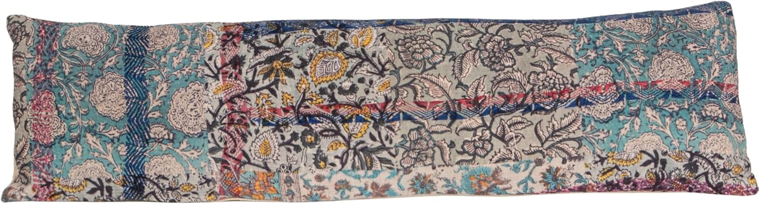 Creative Co-Op Vintage Cotton Printed Rali Lumbar Pillow with Embroidery, Multicolor