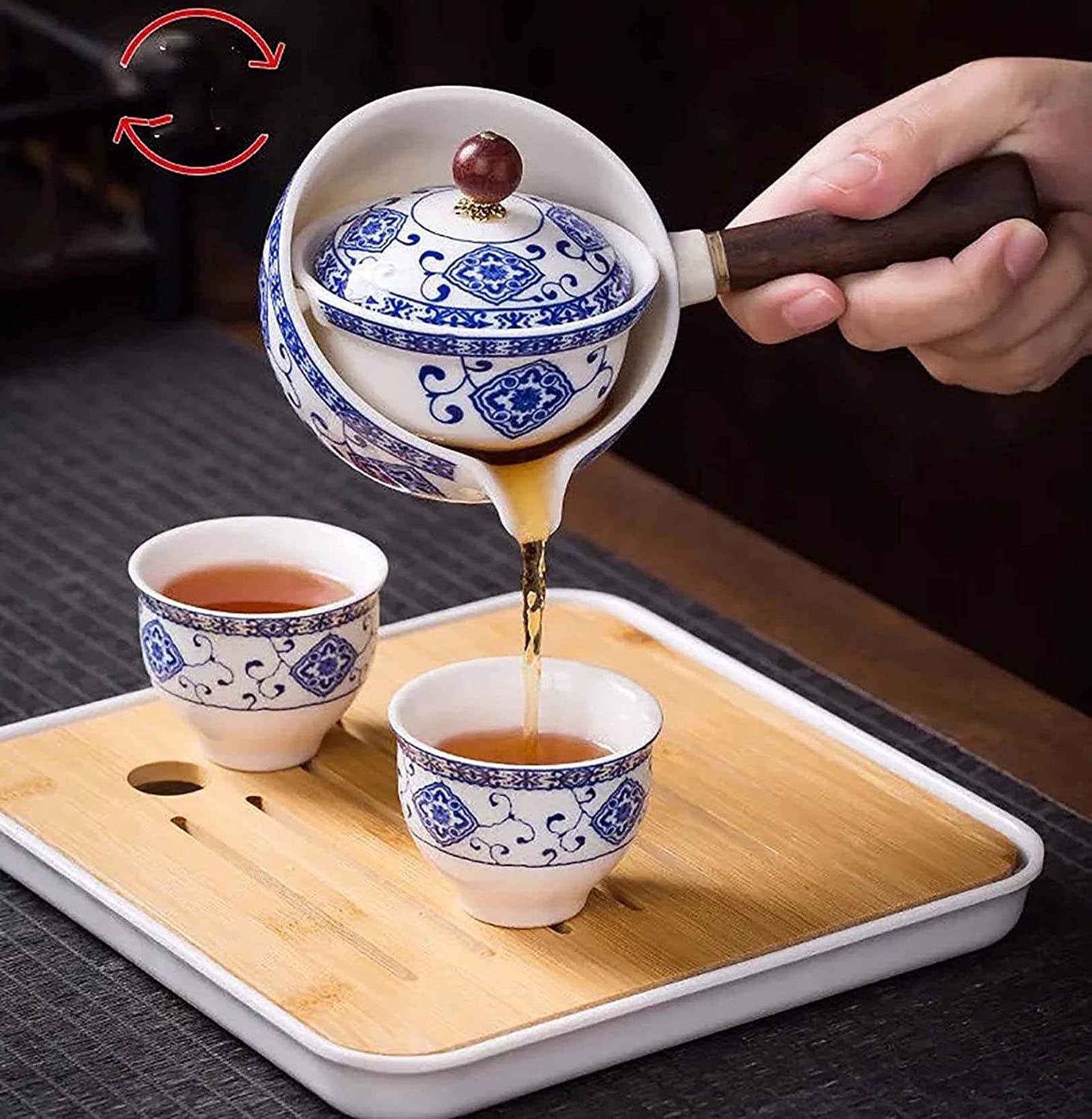 Chinesische Teekanne, Keramik-Einzeltopf 360°-Teekanne, Haushaltsfilter-Teekocher, blaues und weißes Porzellan, Kung-Fu-Tee-Set, kreatives tragbares Reise-Beilage-Topf 2022 Geschenk,T