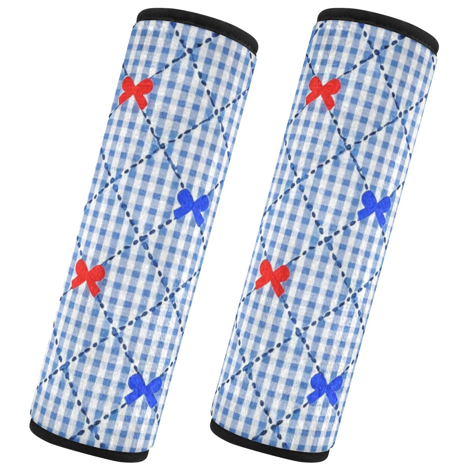 EtherSpher Red and Blue Bow Check car seat Neck Strap Covers, Release Stress to Your Neck and Shoulders, car seat Cover for Backpack Airplane Auto Protector para cinturón de carro 2 pcs