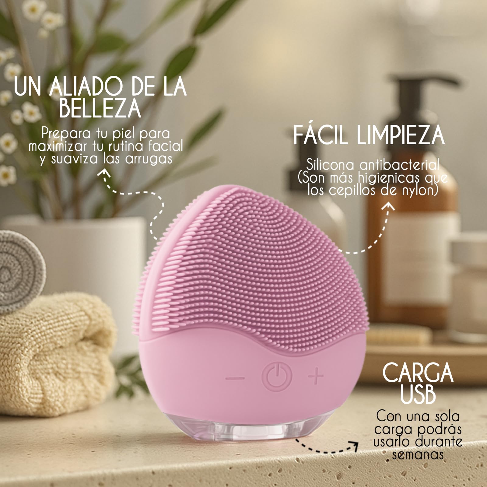 Attitude Cepillo facial limpiador eléctrico recargable de silicona resistente al agua IPX6
